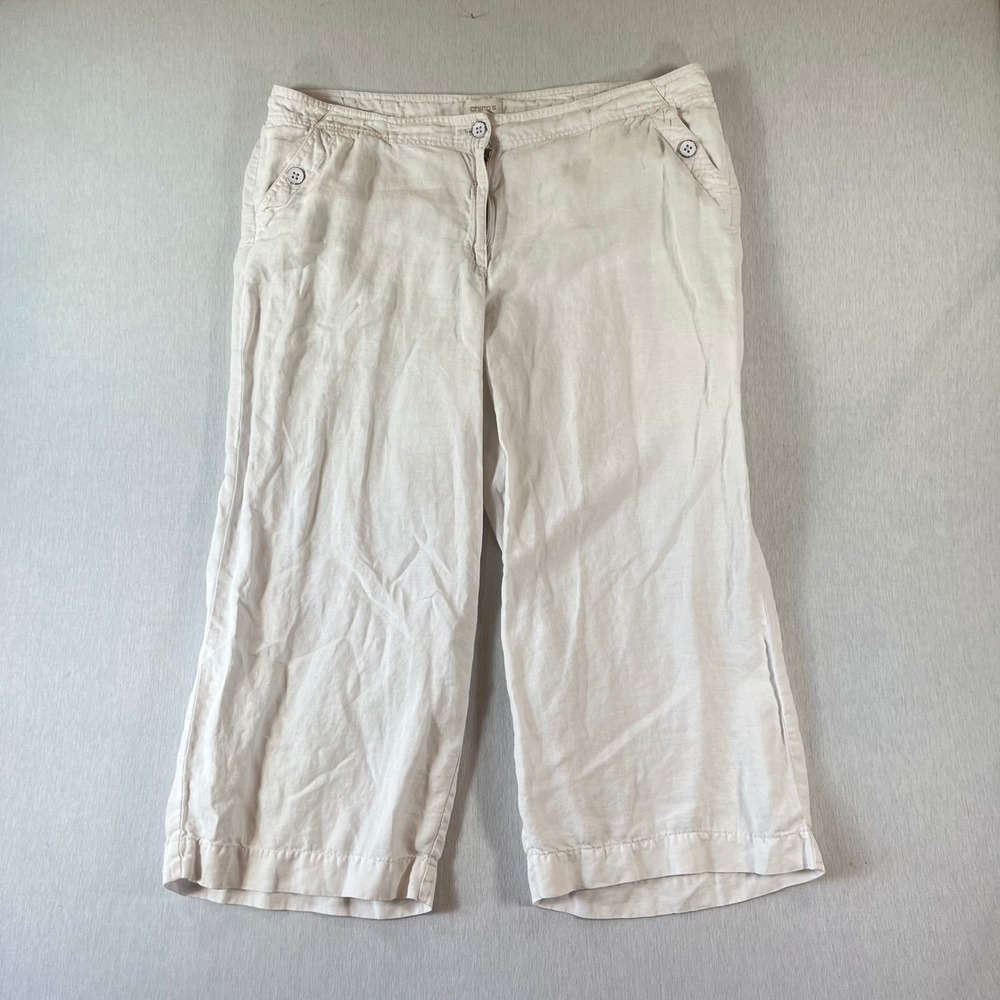Chicos Linen Pants Women 3 (40" W) 100% Linen Cropped Wide Leg Pants 24" Inseam